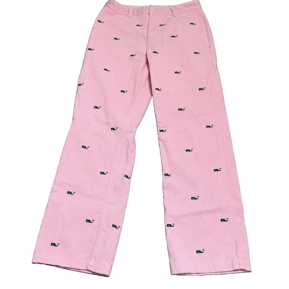 Vineyard Vines Corduroy Club Pants Mens 30x30 Straight Leg Allover Whale Pink